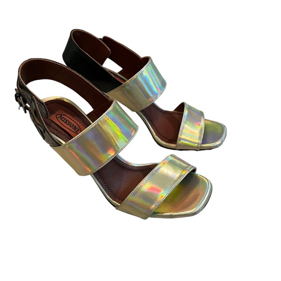 Missoni Shiny Gold with Black Buckle Slingback Sandals, Sz 37 - Picture 4 of 15